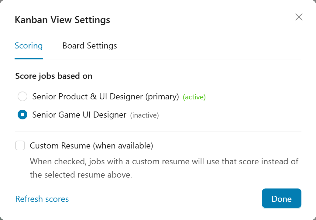 Scoring Settings