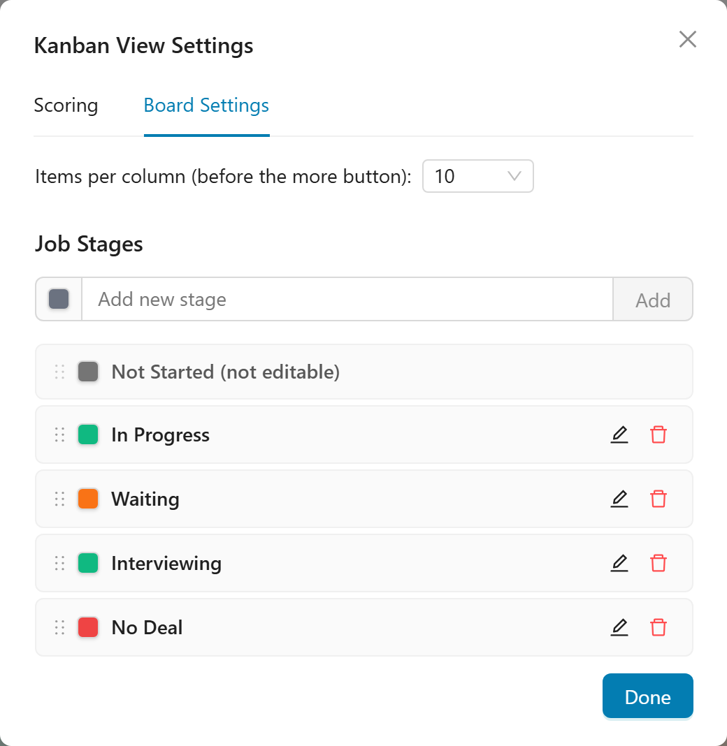 Kanban Stage Management Settings