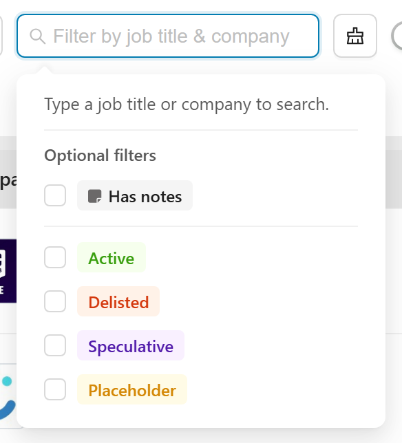 Searching and filtering jobs in the Table view