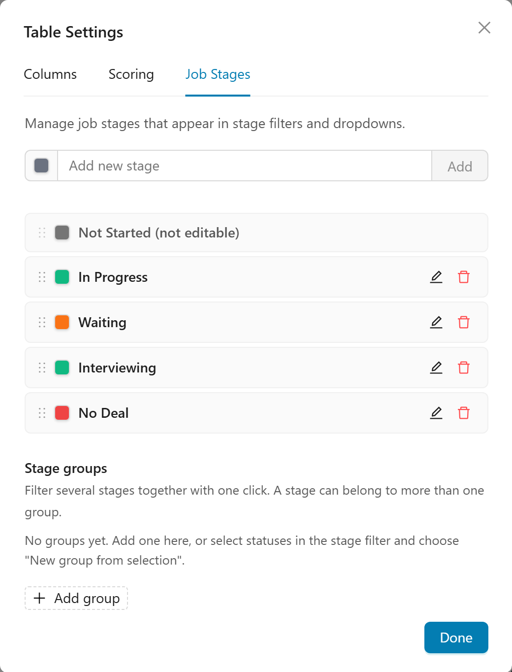 Job Stages Settings