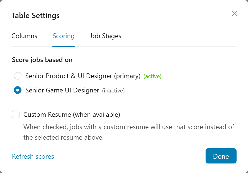 Scoring Settings
