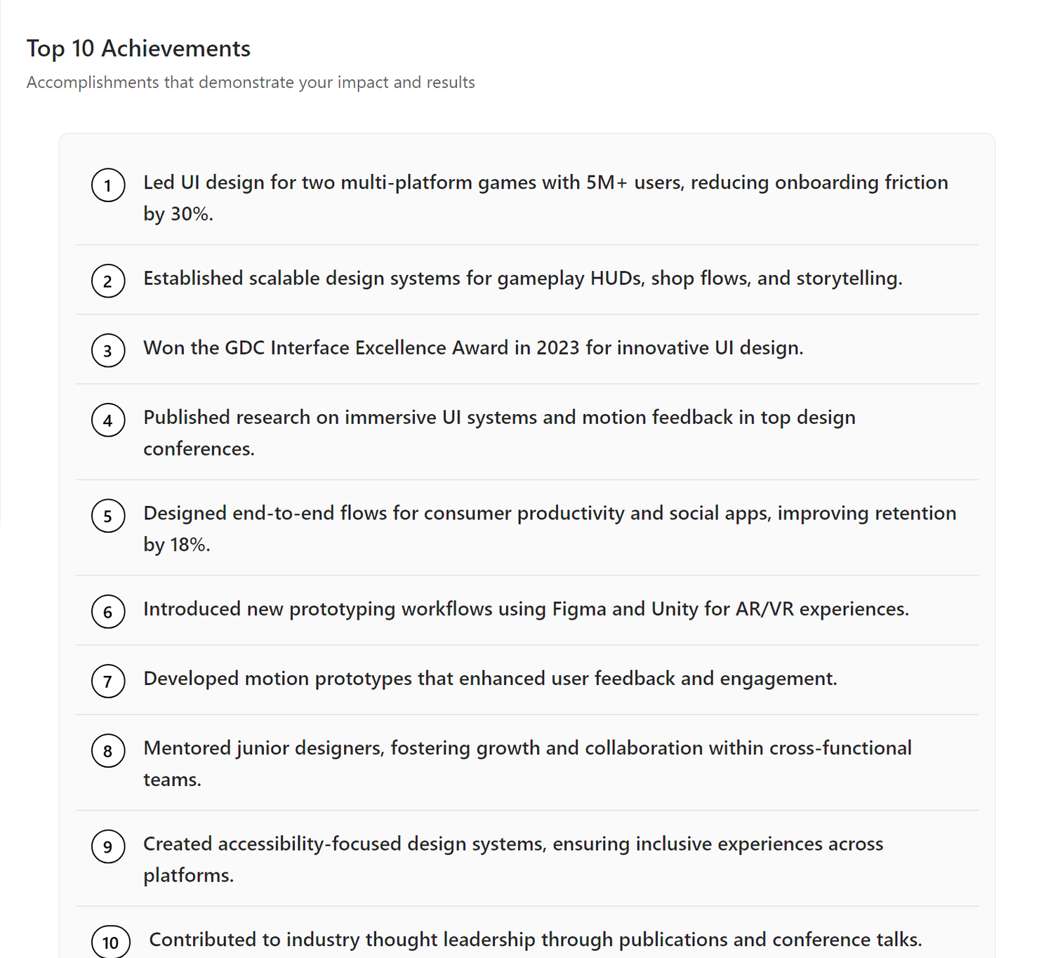 Top 10 Achievements