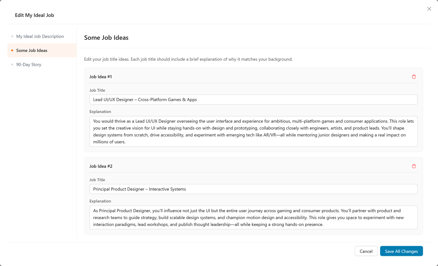 Edit Job Titles Modal