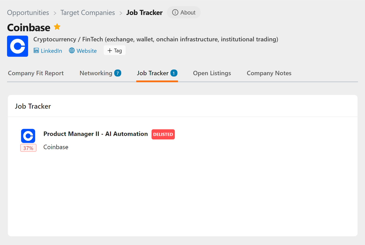 Job Tracker tab