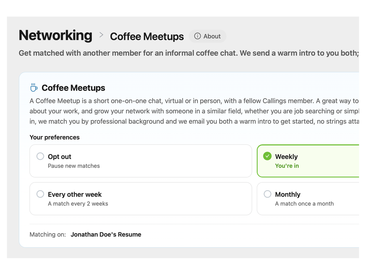 Community & Coffee Meetups in Callings.ai