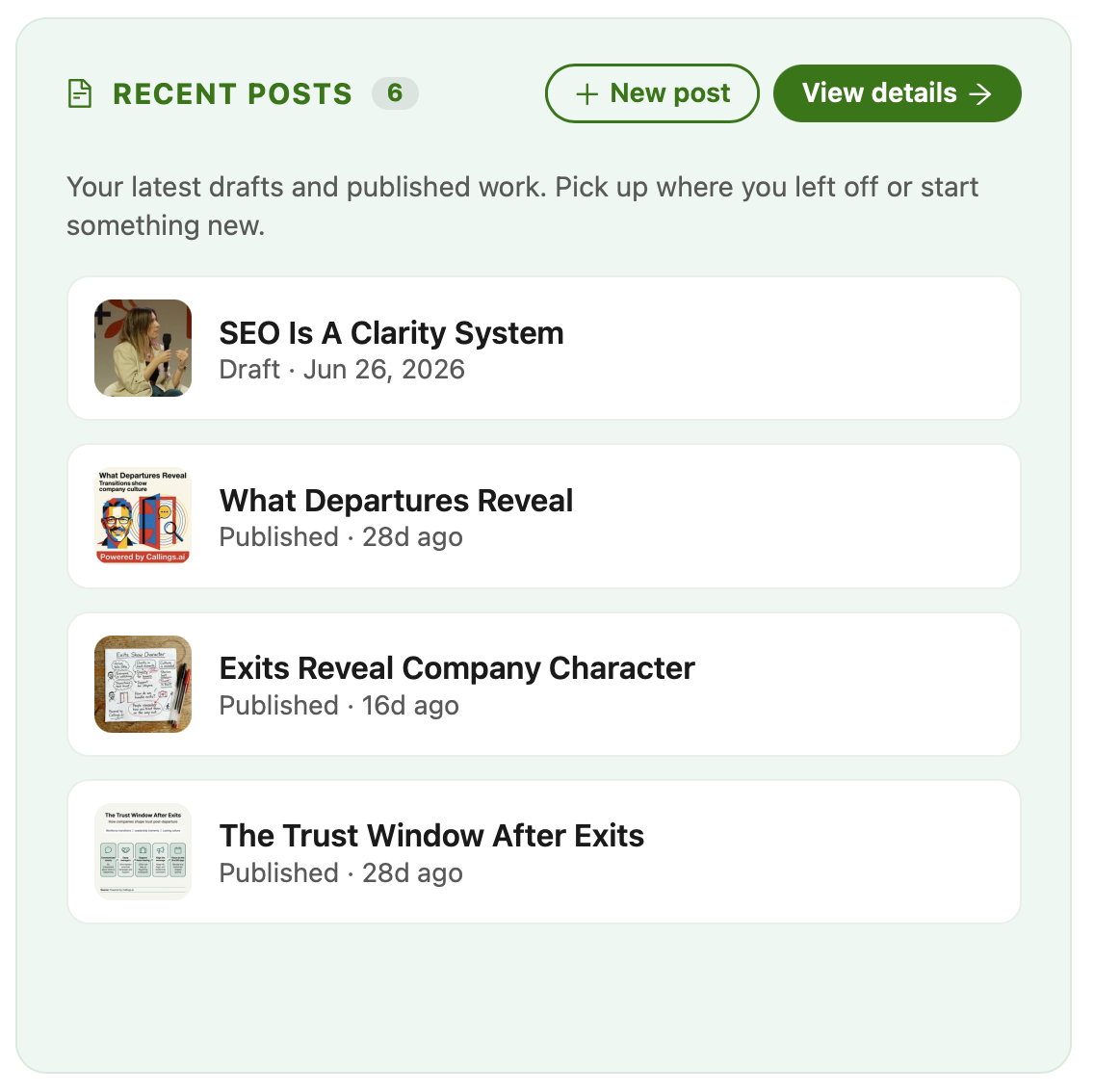 My Posts in Callings.ai