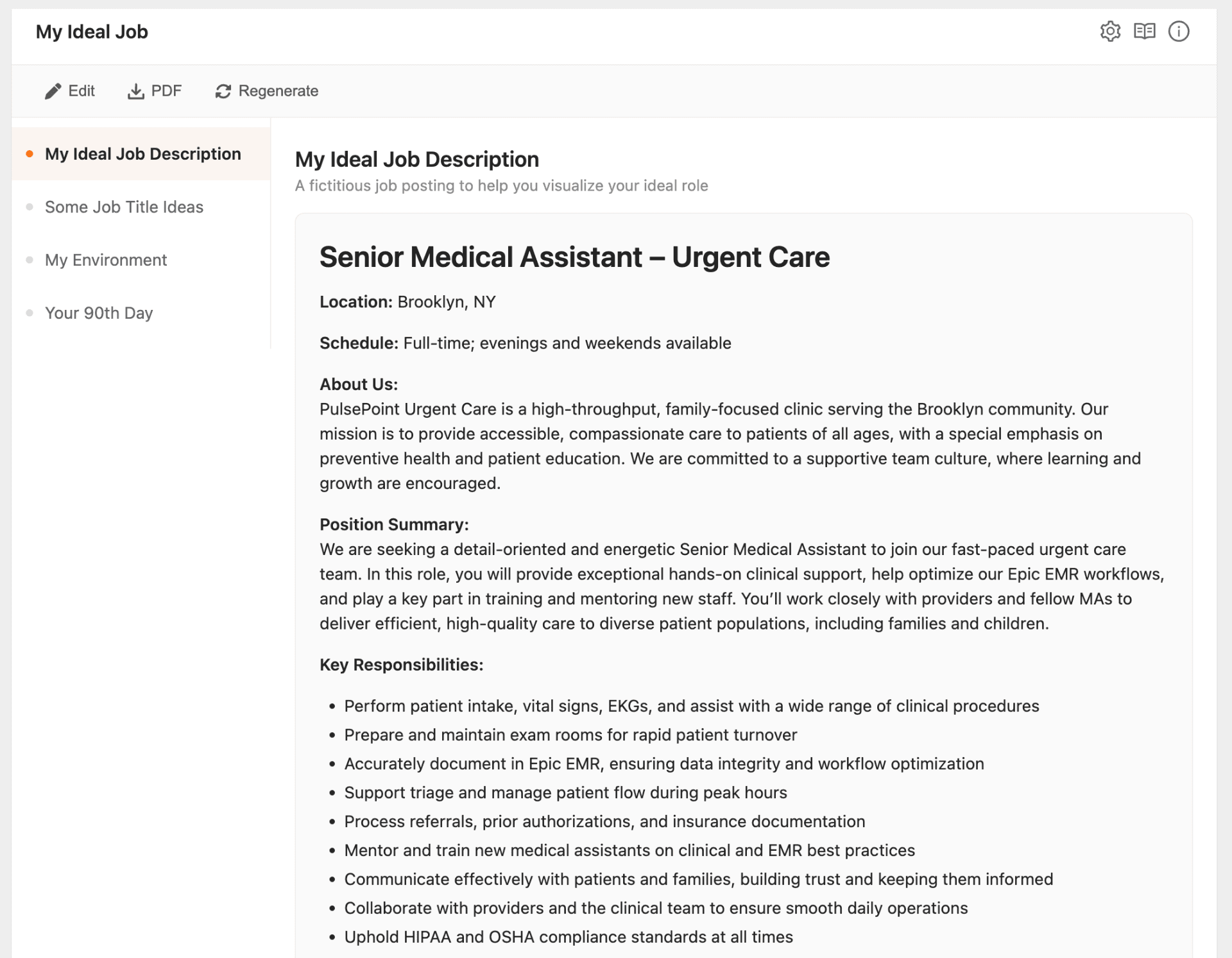 Ideal role visualisation with synthetic job description and 90-day vision