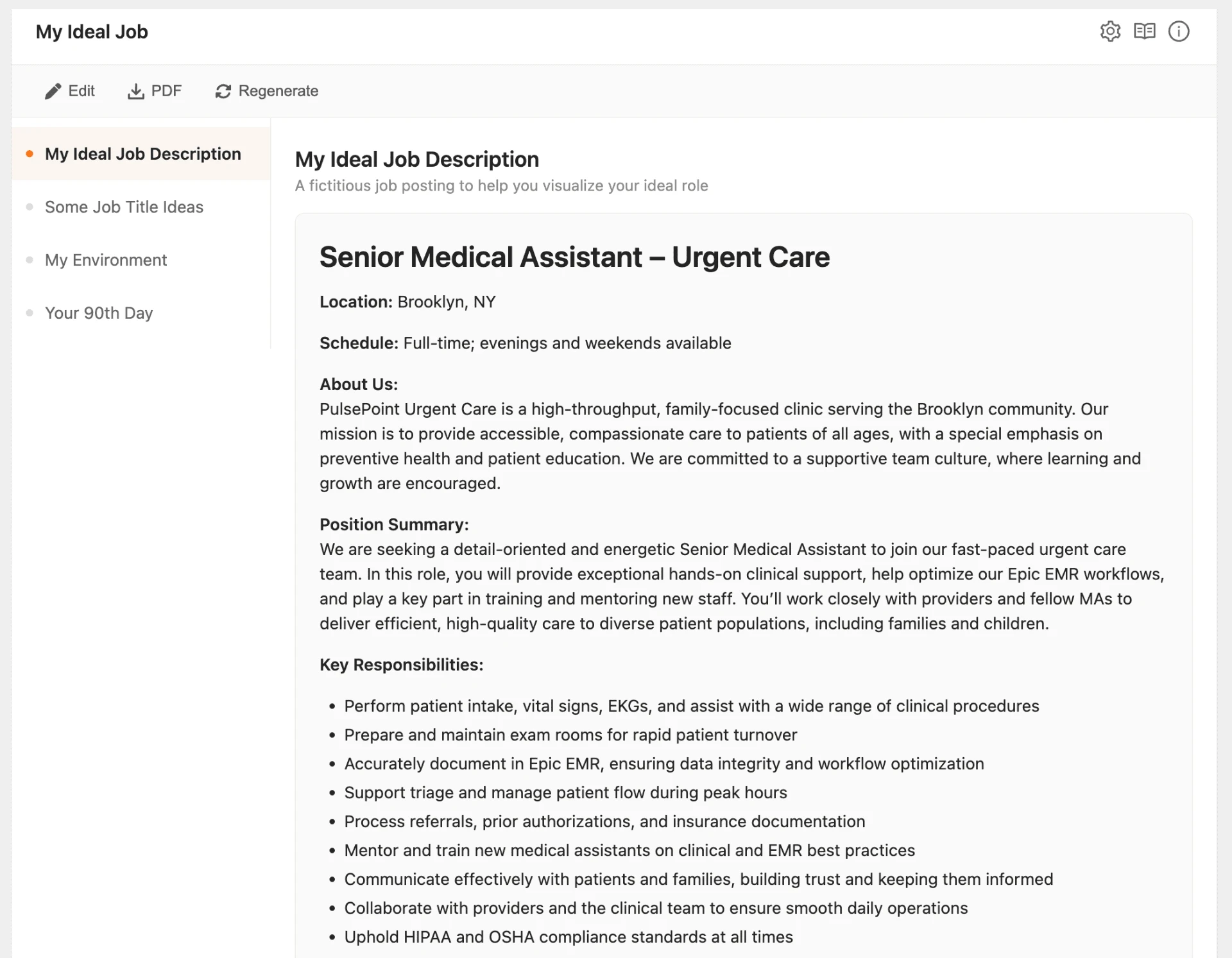 Ideal role visualisation with synthetic job description and 90-day vision