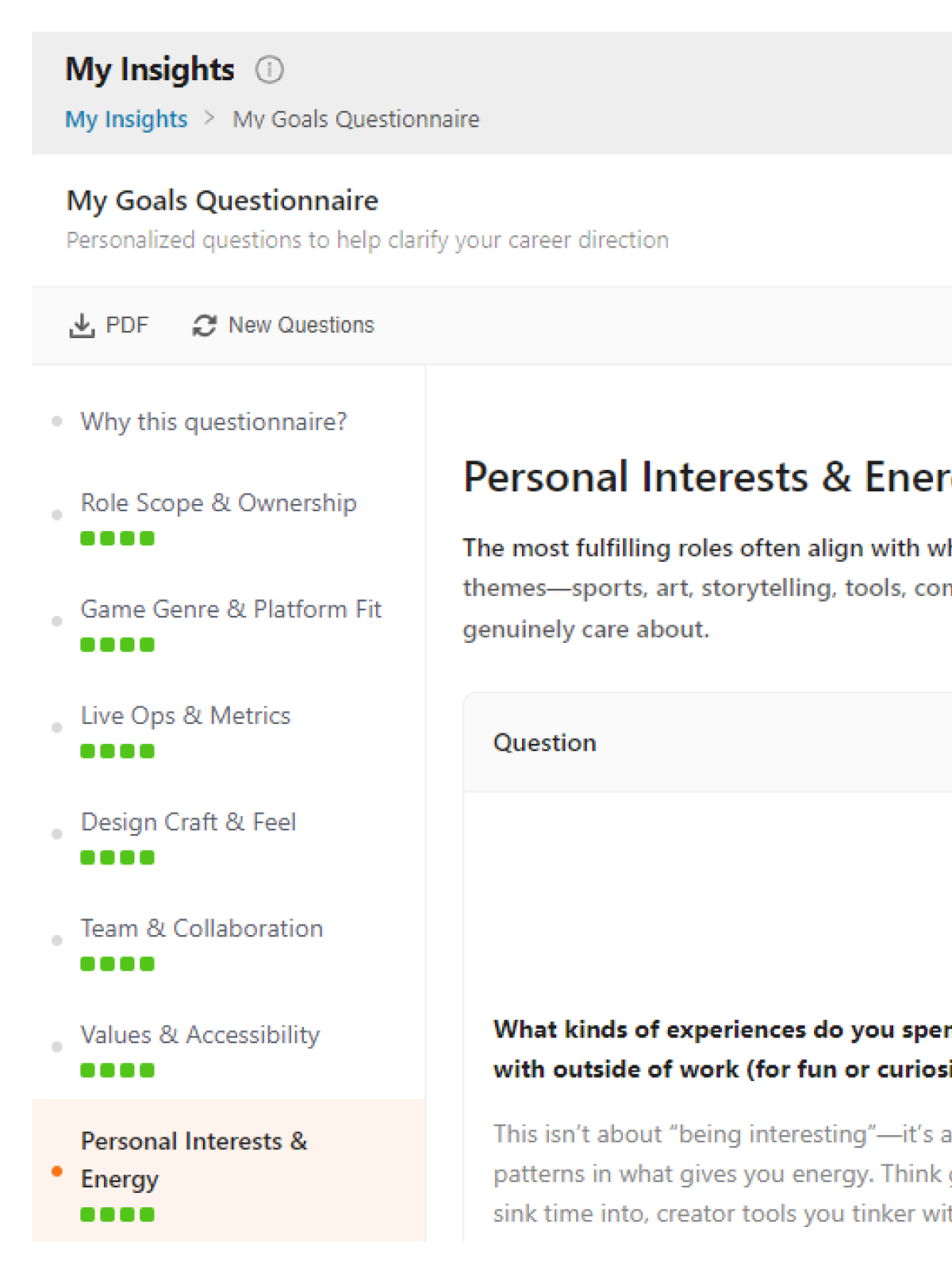 Career goals questionnaire defining needs, wants and non-negotiables