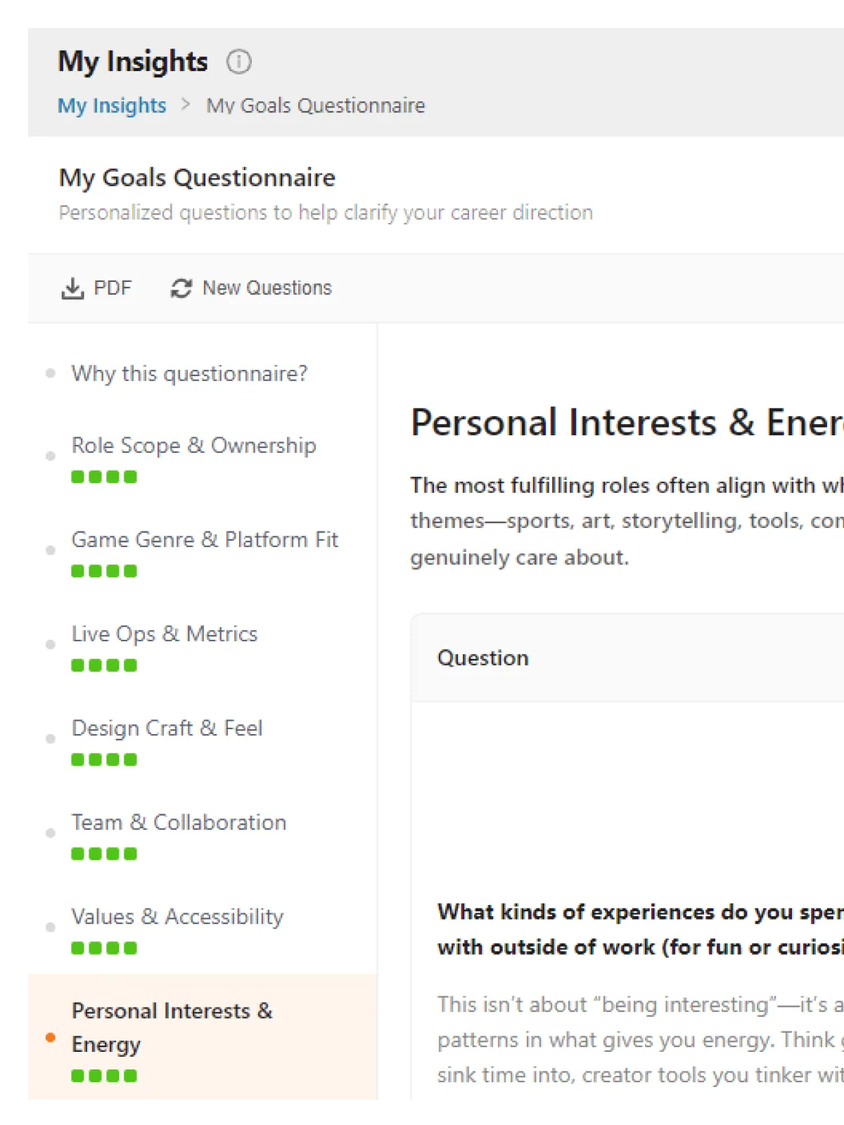 Career goals questionnaire defining needs, wants and non-negotiables