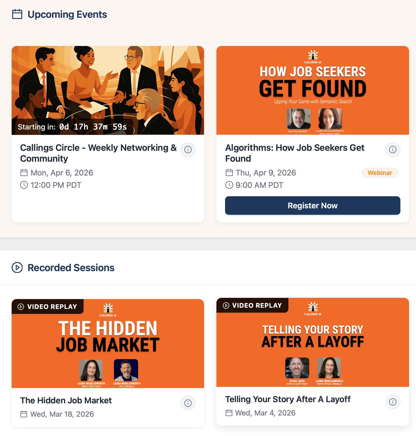 Live webinars and community events for career development