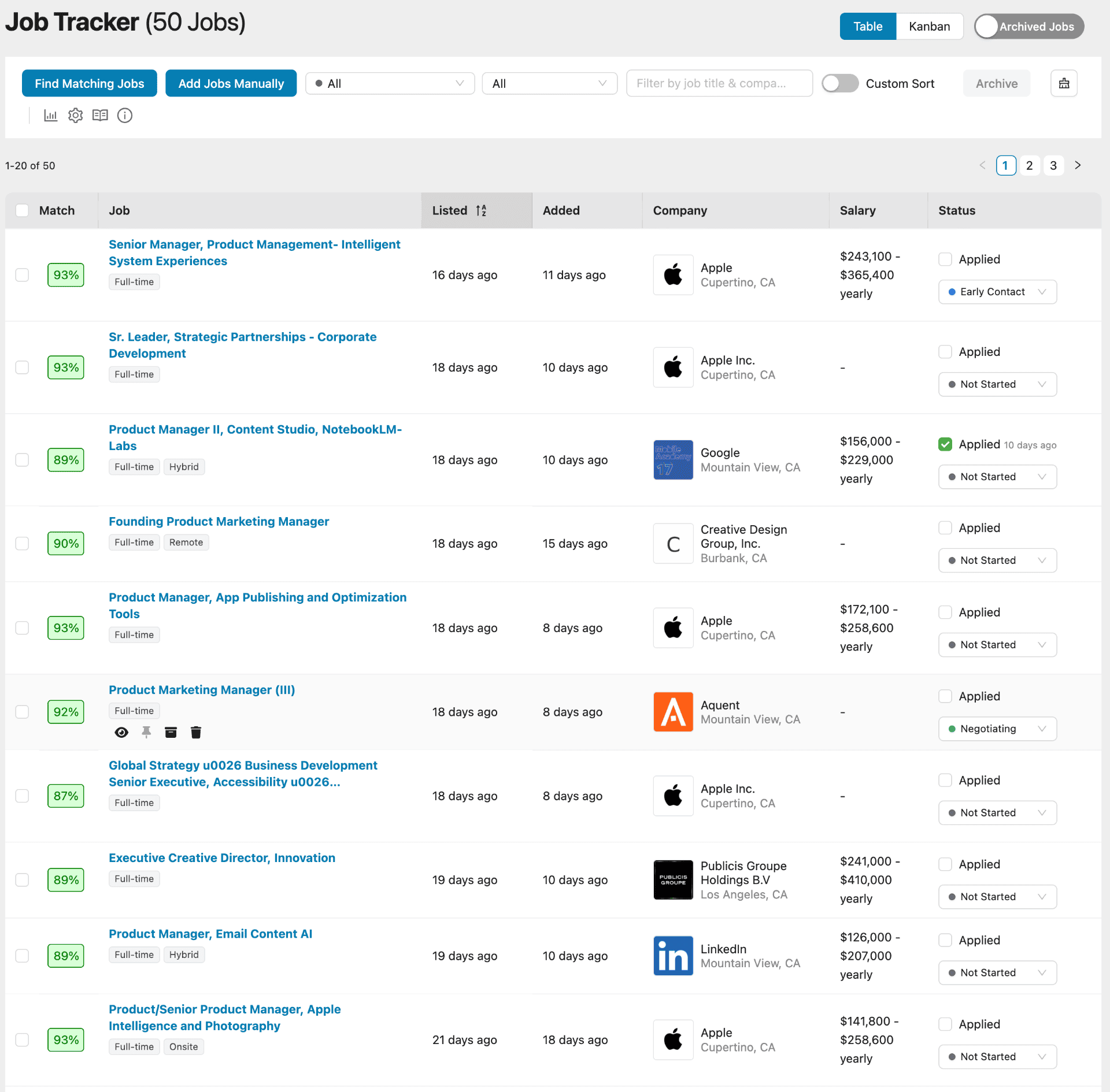 Organized job search pipeline