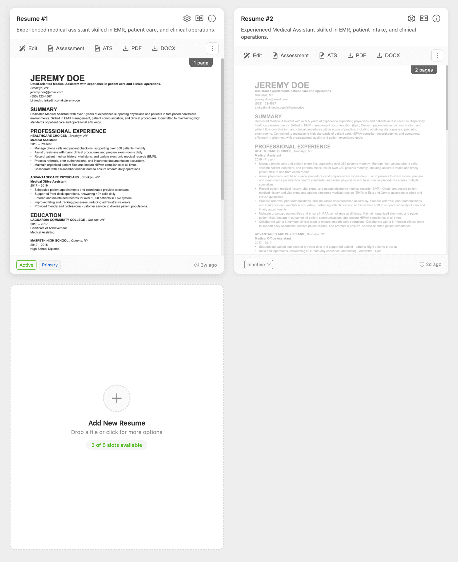 Multiple base resumes for different roles