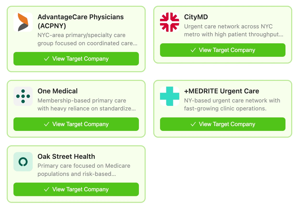 Target companies feature showing AI company finder and fit scores
